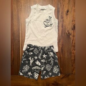Carter’s Beige Tank Top and Black Marine Print Shorts Set